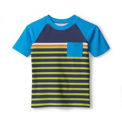 Hatley Boys Swim Short Sleeve One-Piece Rashguard, Fish Stripes, 2 Years