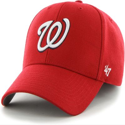 47 Brand MLB Team Color Primary Logo MVP Adjustable Structure Baseball Cap Hat, Adult One Size Fits All - Washington Nationals Red