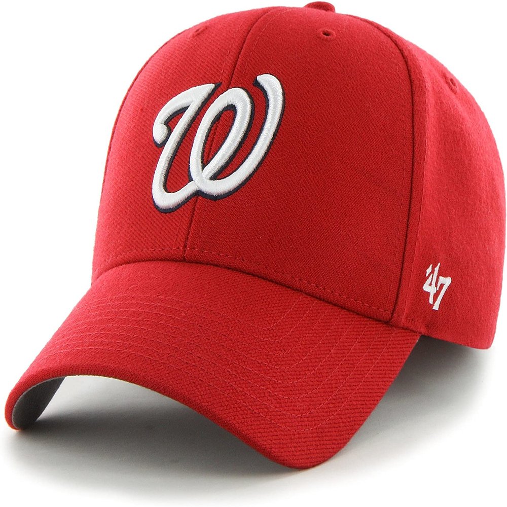 47 Brand MLB Team Color Primary Logo MVP Adjustable Structure Baseball Cap Hat, Adult One Size Fits All - Washington Nationals Red