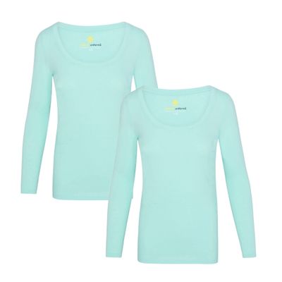ACTIVE UNIFORMS Women's Long Sleeve Extra Wide Scoop-Neck T-Shirt Under Scrub 2 Pack (Aqua, X-Small)