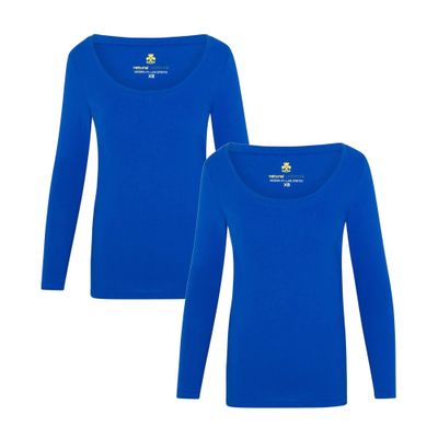 ACTIVE UNIFORMS Women's Long Sleeve Extra Wide Scoop-Neck T-Shirt Under Scrub 2 Pack (True Royal Blue, Small)