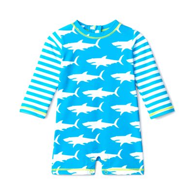 Hatley Baby Boys Rashguard One Piece Swimsuit, Hungry Sharks, 9-12 Months US