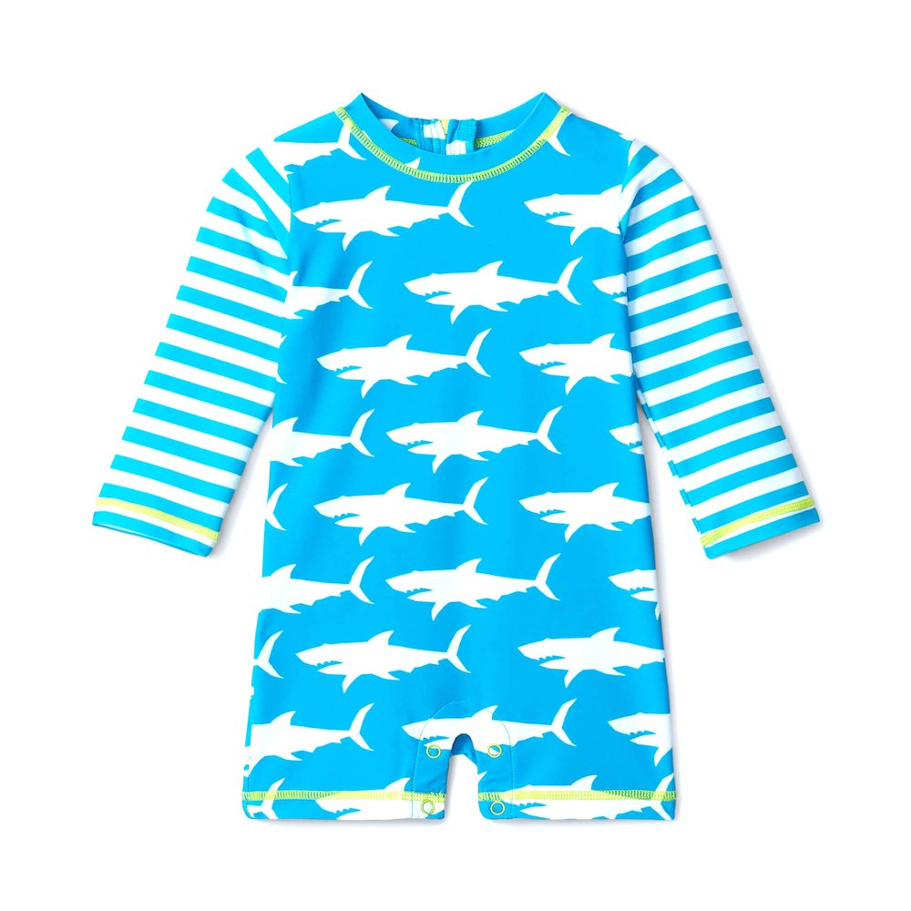 Hatley Baby Boys Rashguard One Piece Swimsuit, Hungry Sharks, 9-12 Months US