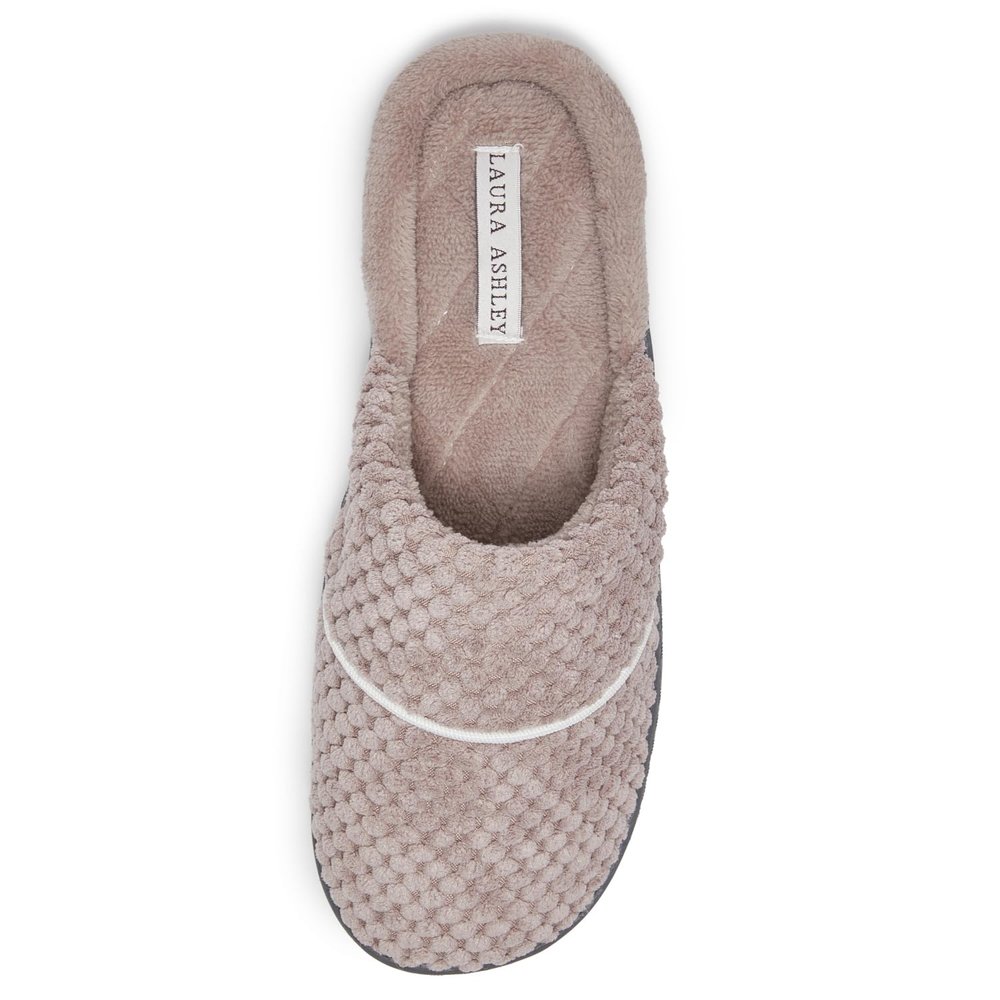Laura Ashley Women's Spa Slip-On Rugged Scuff Slipper, Non-Slip House Slippers with Cushioned Insole for Ladies, Stone, Large