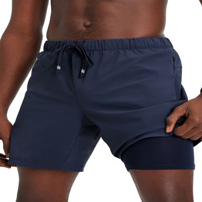 Fabletics Men's The One Short (Lined), Training, Swimming, Lightweight, Quick-Dry, Zip Pocket, Stretch Woven, 5" Inseam, XXL, Classic Navy