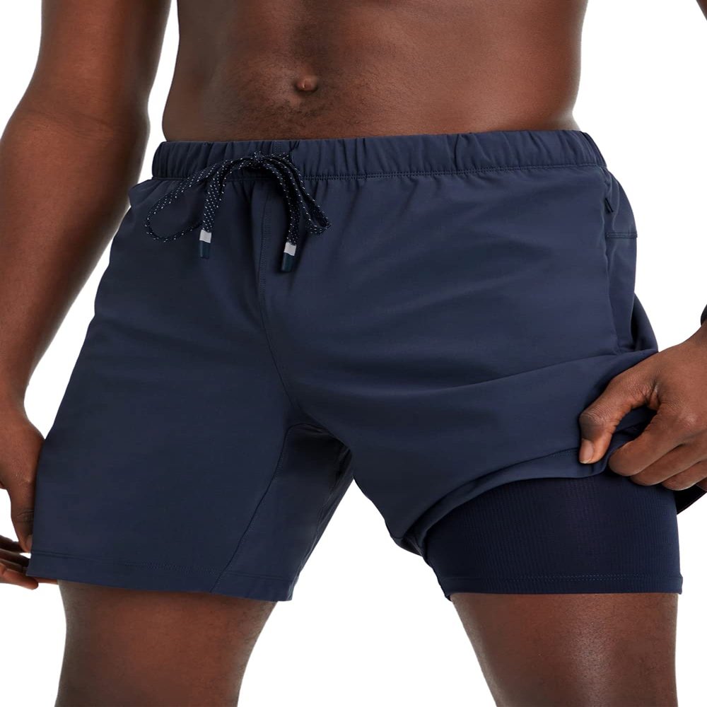 Fabletics Men's The One Short (Lined), Training, Swimming, Lightweight, Quick-Dry, Zip Pocket, Stretch Woven, 5" Inseam, XXL, Classic Navy