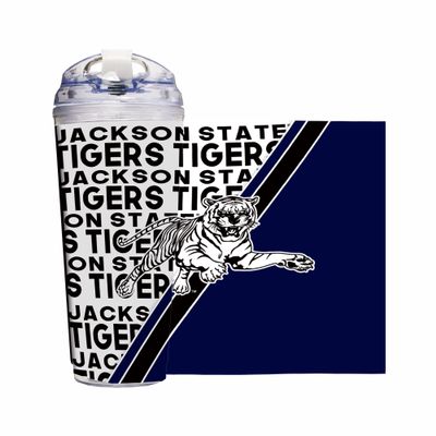 Rico Industries NCAA Jackson State Tigers Standard 24oz Acrylic Tumbler with Hinged Lid, Officially Licensed Double Wall Tumbler with Straw,White