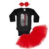 Haase Unlimited Red Line American Flag - Support Firefighters Toddler T-Shirt + Tutu Skirt + Bow Headband Set (Long Sleeve Black Bodysuit/Red Tutu, 12 Months)