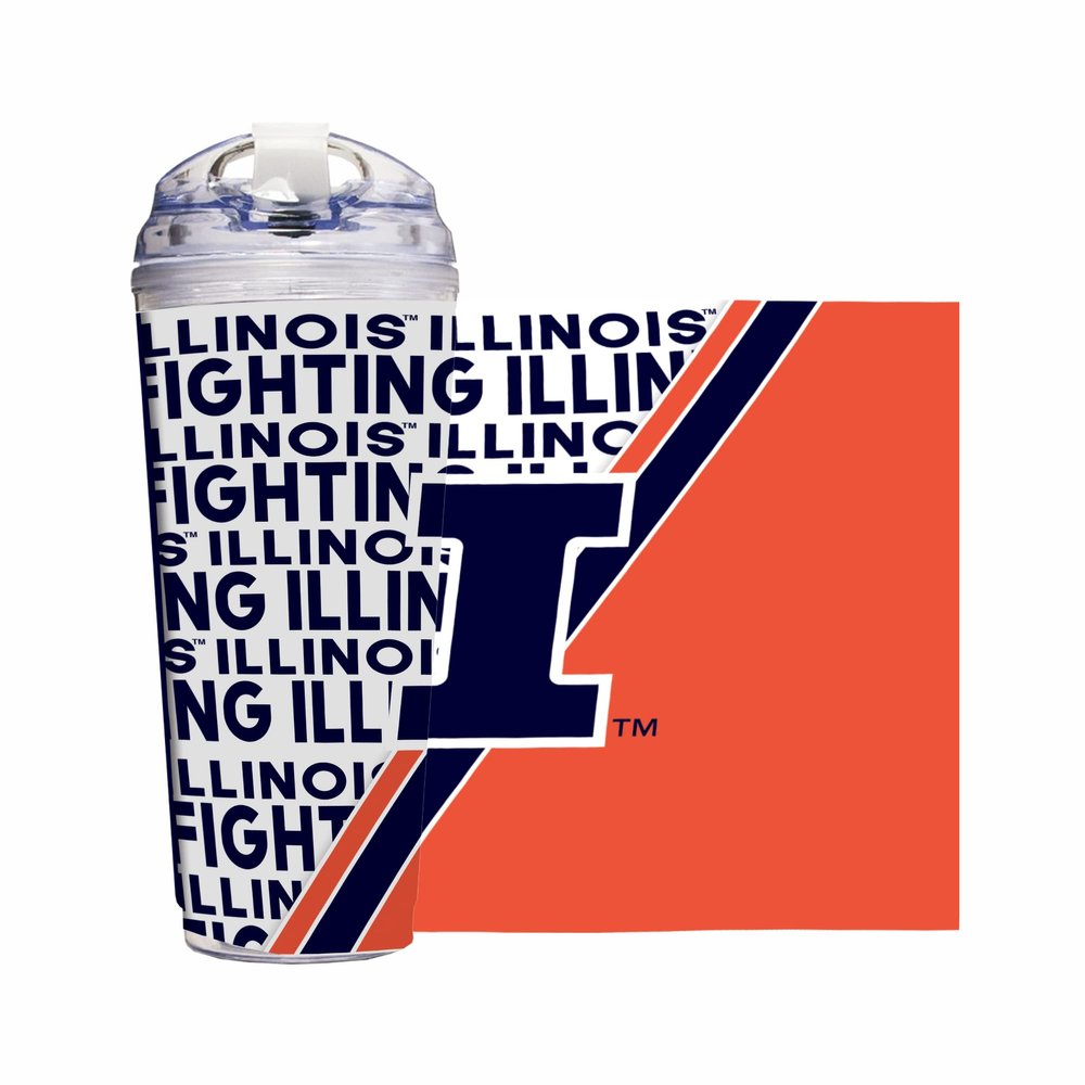 Rico Industries NCAA Illinois Fighting Illini Standard 24oz Acrylic Tumbler with Hinged Lid, Officially Licensed Double Wall Tumbler with Straw