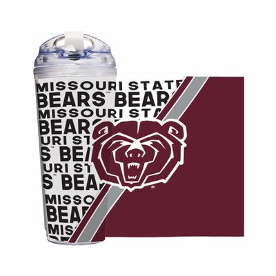 Rico Industries NCAA Missouri State Bears Standard 24oz Acrylic Tumbler with Hinged Lid, Officially Licensed Double Wall Tumbler with Straw,White