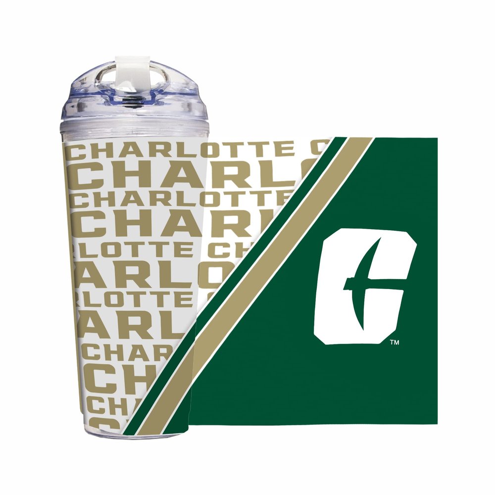 Rico Industries NCAA North Carolina-Charlotte 49ers Standard 24oz Acrylic Tumbler with Hinged Lid, Officially Licensed Double Wall Tumbler with Straw