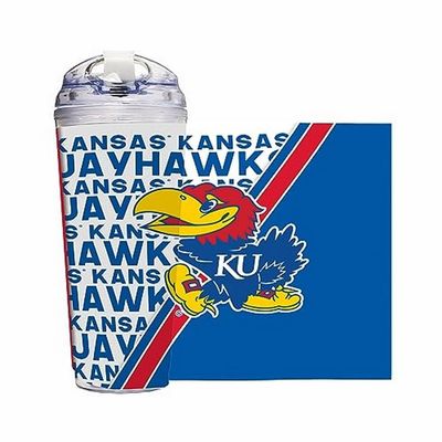NCAA Kansas Jayhawks Standard 24oz Acrylic Tumbler with Hinged Lid, Officially Licensed Double Wall Tumbler with Straw