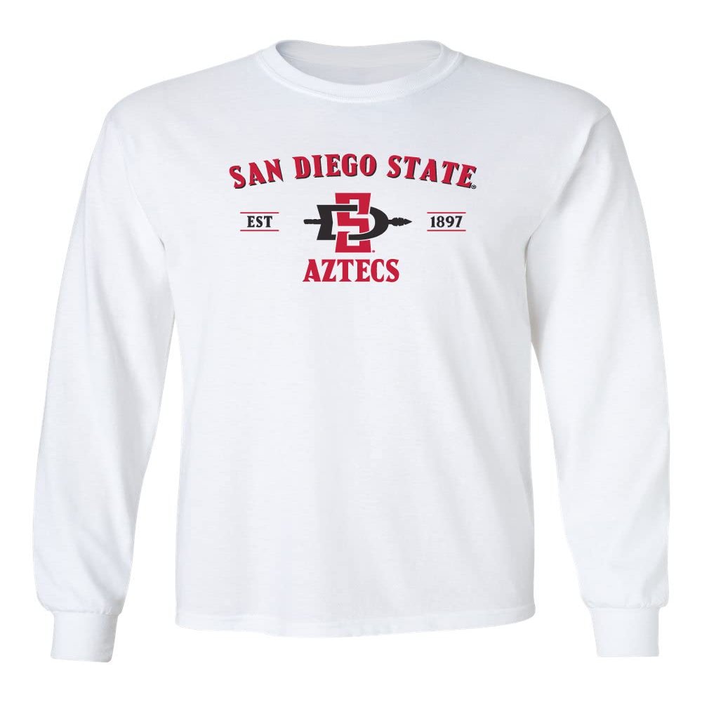 CornBorn San Diego State Aztecs Apparel Men Big and Tall - Long Sleeve SDSU Primary Logo - White - 5X