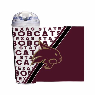 Rico Industries NCAA Texas State Bobcats Standard 24oz Acrylic Tumbler with Hinged Lid, Officially Licensed Double Wall Tumbler with Straw, White