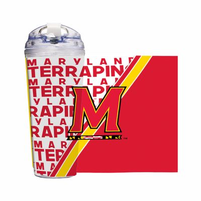 Rico Industries NCAA Maryland Terrapins Standard 24oz Acrylic Tumbler with Hinged Lid, Officially Licensed Double Wall Tumbler with Straw,White
