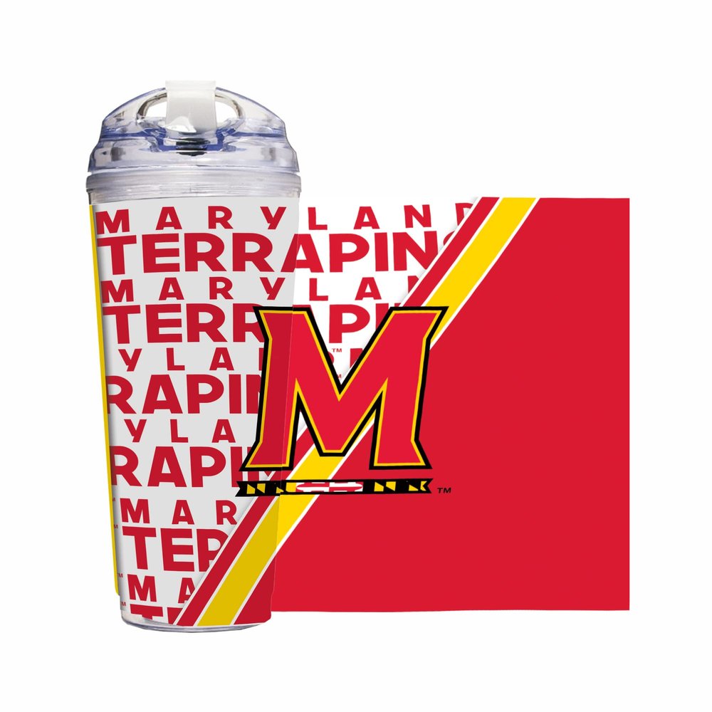 Rico Industries NCAA Maryland Terrapins Standard 24oz Acrylic Tumbler with Hinged Lid, Officially Licensed Double Wall Tumbler with Straw,White
