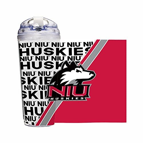 Rico Industries NCAA Northern Illinois Huskies Standard 24oz Acrylic Tumbler with Hinged Lid, Officially Licensed Double Wall Tumbler with Straw