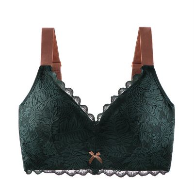 Thin Cup Sexy Thin lace Cup Surface Bras Adjusted-Straps Plus Size Gather Comfortable Bralette Wireless No Rims Women Bras (Color : Green, Size : 80B)