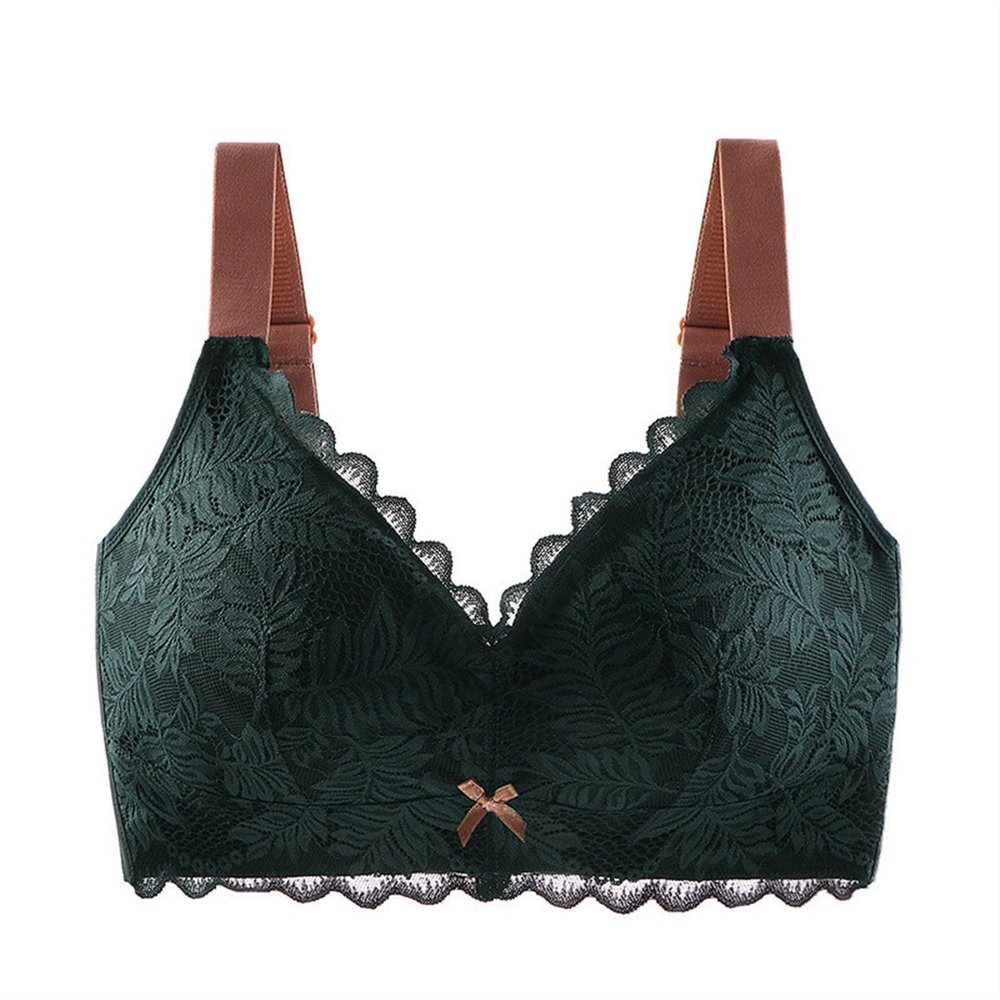 Thin Cup Sexy Thin lace Cup Surface Bras Adjusted-Straps Plus Size Gather Comfortable Bralette Wireless No Rims Women Bras (Color : Green, Size : 80B)