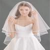 2 Tier Ribbon Trimmed Wedding Veil With Comb White view 1
