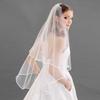 2 Tier Ribbon Trimmed Wedding Veil With Comb White view 2