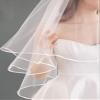 2 Tier Ribbon Trimmed Wedding Veil With Comb White view 3