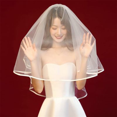 Bride Wedding Anniversary Travel Photography Gift Box Short Yarn Veil Simple Wedding Dress Accessories style01