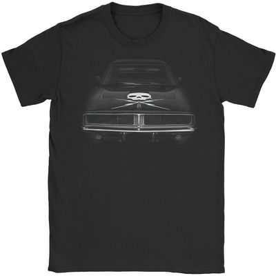 1969 Charger Muscle Car Shirt Skull Crossbones Retro Automobile Graphic Tee (L, Black)