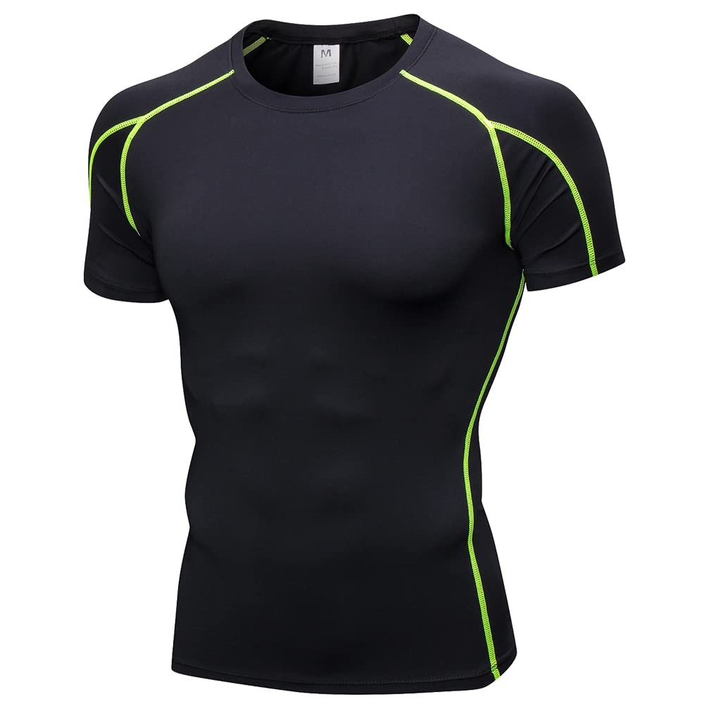CICI FIVE Men's Compression Shirt Short Sleeve Athletic Compression Tops Cool Dry Undershirts Baselayer Gym Workout T Shirt B Green