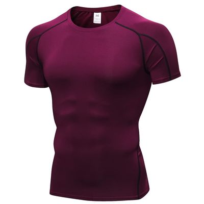 CICI FIVE Men's Compression Shirt Short Sleeve Athletic Compression Tops Cool Dry Undershirts Baselayer Gym Workout T Shirt Wine