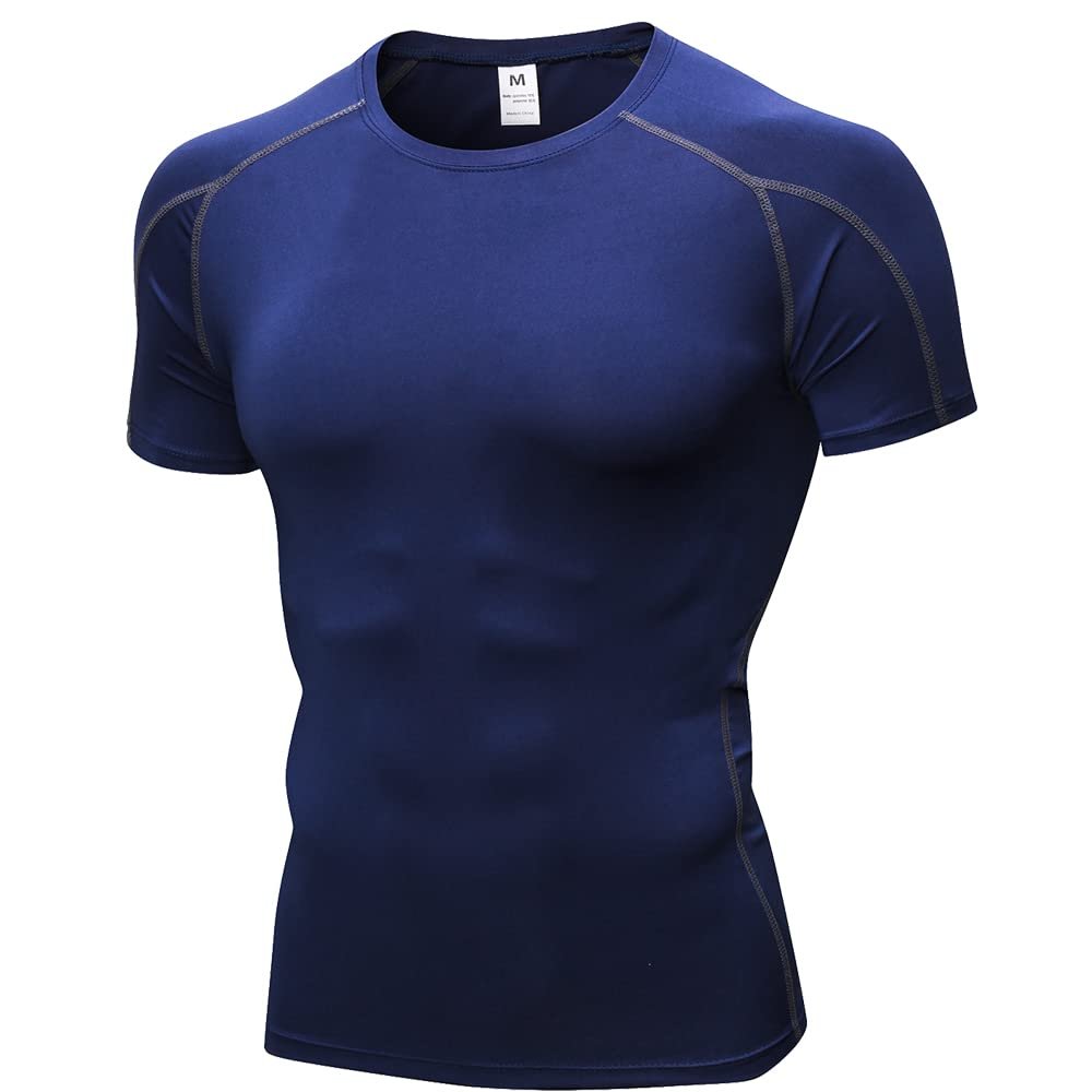 CICI FIVE Men's Compression Shirt Short Sleeve Athletic Compression Tops Cool Dry Undershirts Baselayer Gym Workout T Shirt Navy
