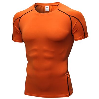 CICI FIVE Men's Compression Shirt Short Sleeve Athletic Compression Tops Cool Dry Undershirts Baselayer Gym Workout T Shirt Orange