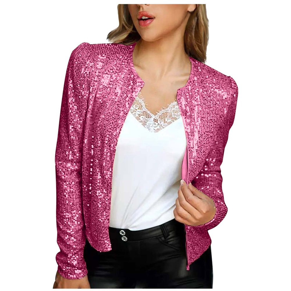 Women's Sparkly Glitter Jacket Tops Going Out Cute Sexy Sequin Crop Tops Bomber Jacket Tops Party Camisole Vest Shirt