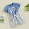 LIOMENGZI Infant Baby Boys Summer Clothes Sets Outfits Color Block Short T-shirt Elastic Striped Shorts Set Toddler Clothes view 3