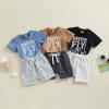 LIOMENGZI Infant Baby Boys Summer Clothes Sets Outfits Color Block Short T-shirt Elastic Striped Shorts Set Toddler Clothes view 2