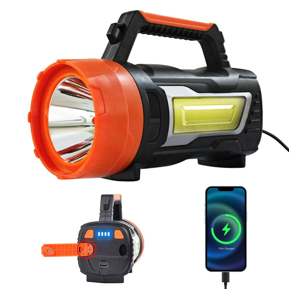 ErayLife Hand Crank Flashlight, LED Rechargeable, 6 Light Modes, 3 Independent Light Sources with USB, IPX4 Outdoor Lantern Flashlight for Hiking, Emergency, Power Outages