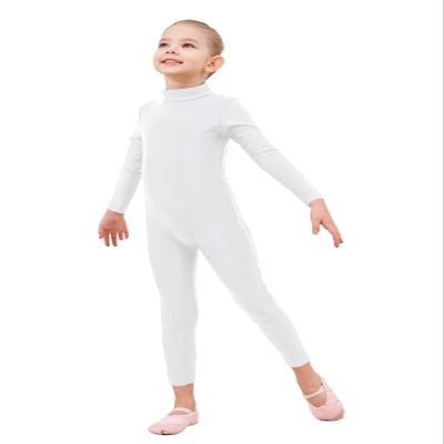 Genfirdom Girls Unitards Long Sleeve Full Body Leotard Kids Turtleneck Bodysuit for Dance Costume Gymnastics 3-12 Years(White,3-4)