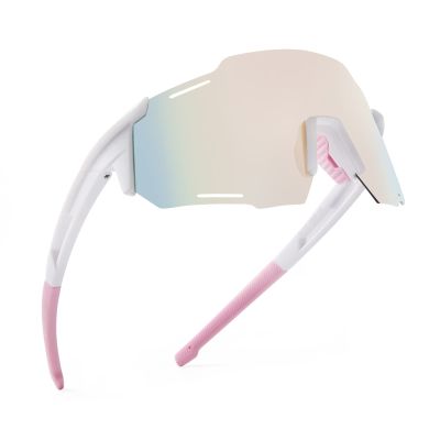 KFPH Polarized Sports Sunglasses for Women Bike Glasses Cycling Driving Fishing Mountain Bike Sunglasses UV400 Protection, White/Pink Lenses