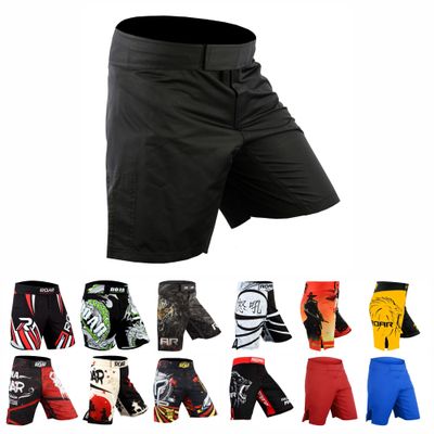 ROAR-INT MMA Grappling Shorts Kickboxing Muay Thai Shorts BJJ Gym Training Athletic Shorts (Simple-Black, Medium)