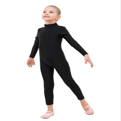 Genfirdom Girls Unitards Long Sleeve Full Body Leotard Kids Turtleneck Bodysuit for Dance Costume Gymnastics 3-12 Years(Black,7-8)