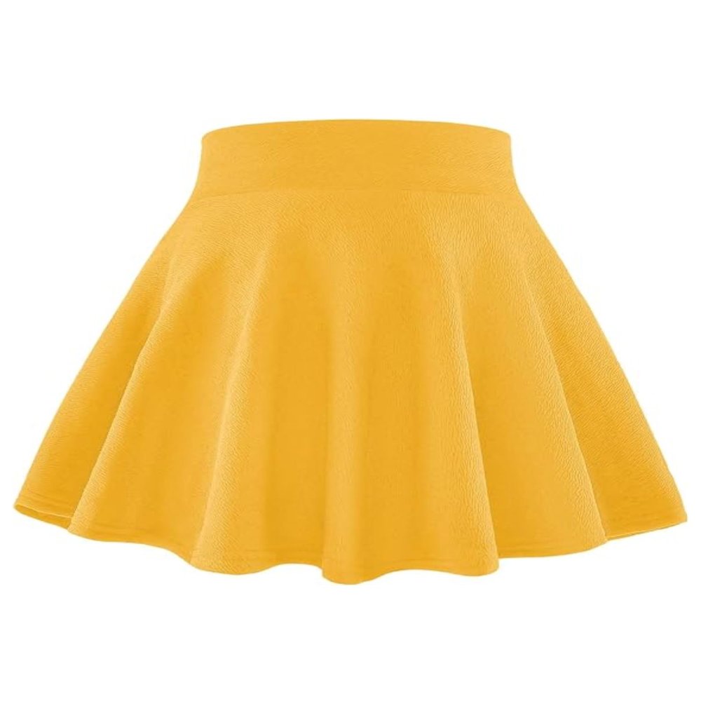 BOOPH Kids Girls Skirt Casual Mini Flare Plain Pleated Skater Uniform Skirts 5-6 Years Yellow