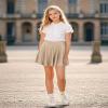 BOOPH Kids Girls Skirt Casual Mini Flare Plain Pleated Skater Uniform Skirts 8-10 Years Khaki view 3