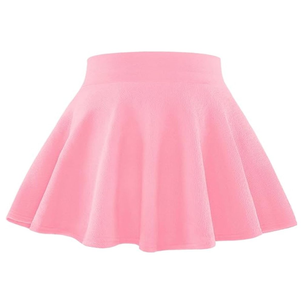 BOOPH Kids Girls Skirt Casual Mini Flare Plain Pleated Skater Uniform Skirts 12-13 Years N-Pink