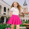 BOOPH Kids Girls Skirt Casual Mini Flare Plain Pleated Skater Uniform Skirts 8-10 Years Rose Red view 3