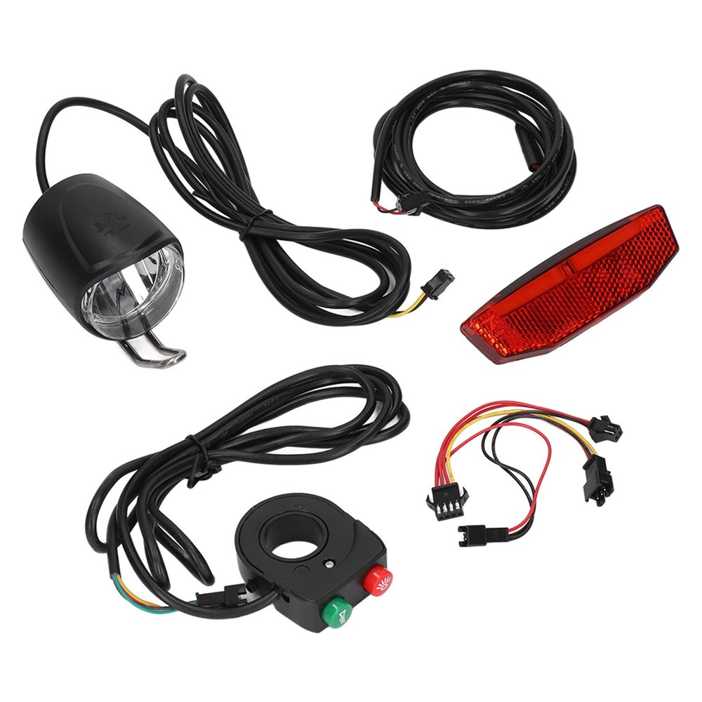 BigKing Bike Headlight and Tail Light Kit, Electric Bike Horn Headlight and Tail Light Kit DK11 Aluminum Alloy Plastic Electric Bike Lights Set for Upgrade