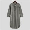 Men's Cotton Nightshirt V Neck Long Sleeve Button Down Nightgown Summer Mid-Length Henley Sleepwear Sleepshirt (Grey,XX-Large) view 4