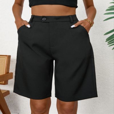 CRTGW Shorts for Women Slant Pocket Bermuda Shorts (Color : Black, Size : Large)