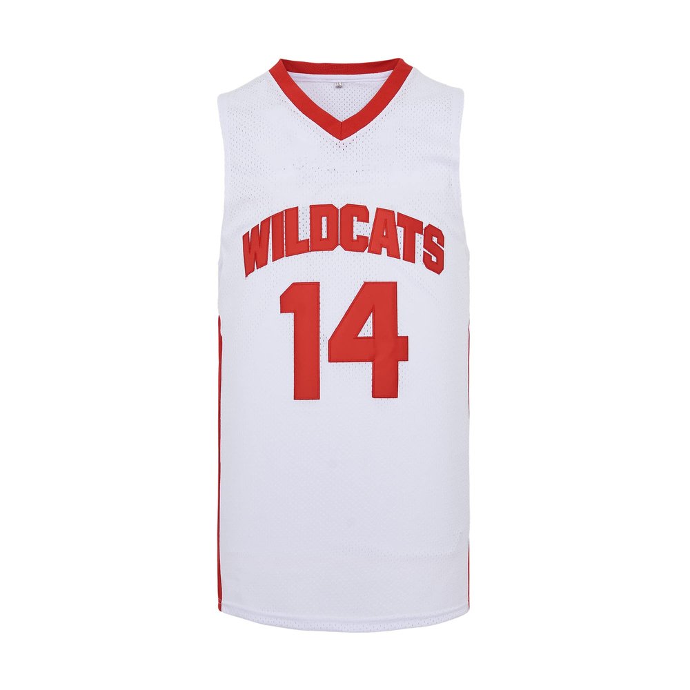 Mens Wildcats High School Jersey,14 Troy Bolton Basketball Jersey,8 Chad Danforth Basketball Jersey/Shirt (Small, 14 Bolton White)