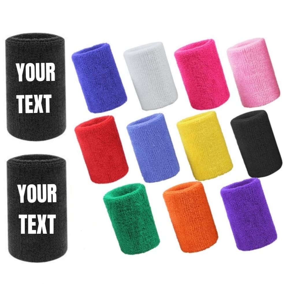 2PC Custom Embroidered Sweatbands,Personalized Wristband with Letters/Numbers,Sports Wrist Band for Man and Woman,Protect The Wrist for Tennis, Basketball, Running, Gym Working Out