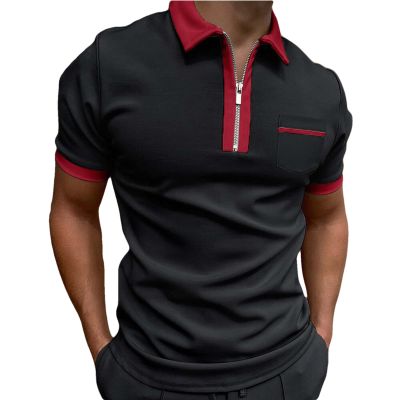 PLUMZJOY Men's Solid Color Short Sleeve Polo Shirt with Zipper, Fashionable Casual Style, Multiple Colors Available